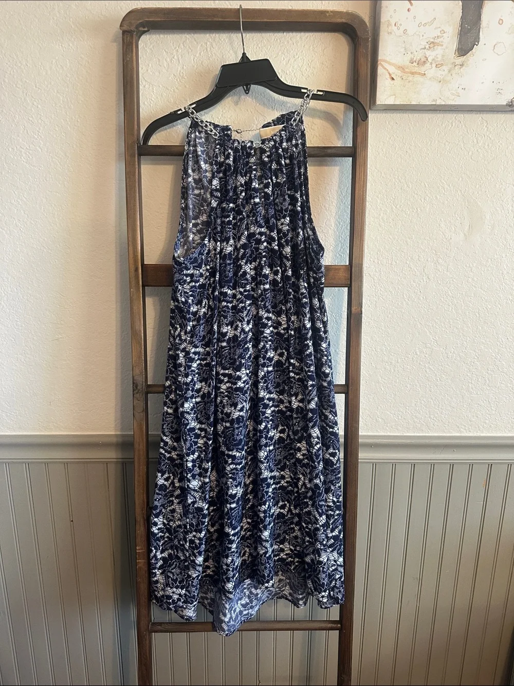 Michael Kors Navy and White Floral Halter Dress